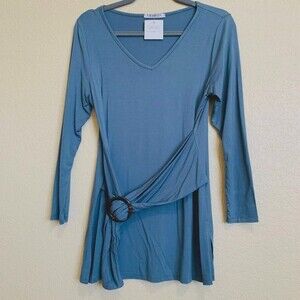 Lizabell blue top V-neck long sleeve with front knot top size S